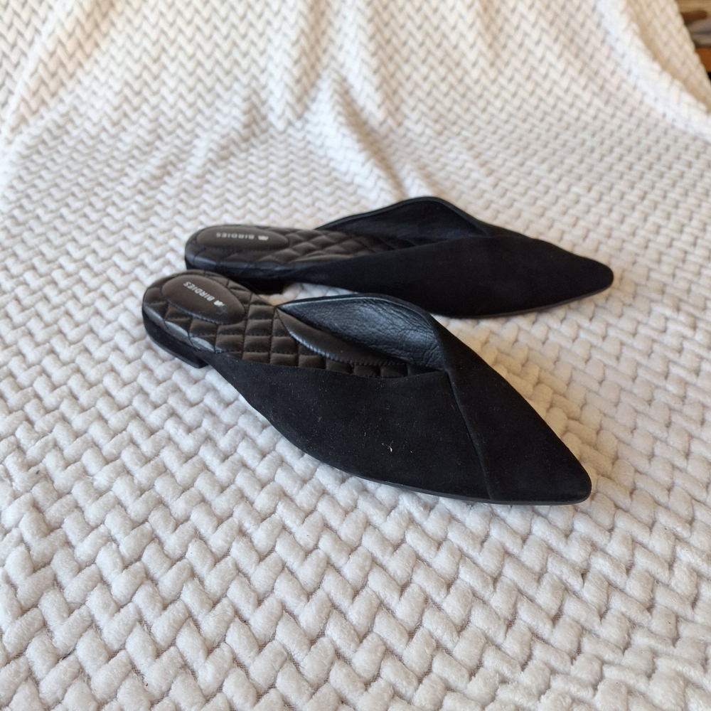 Women's Birdies The Swan Mule Black Suede Pointed Toe Slides